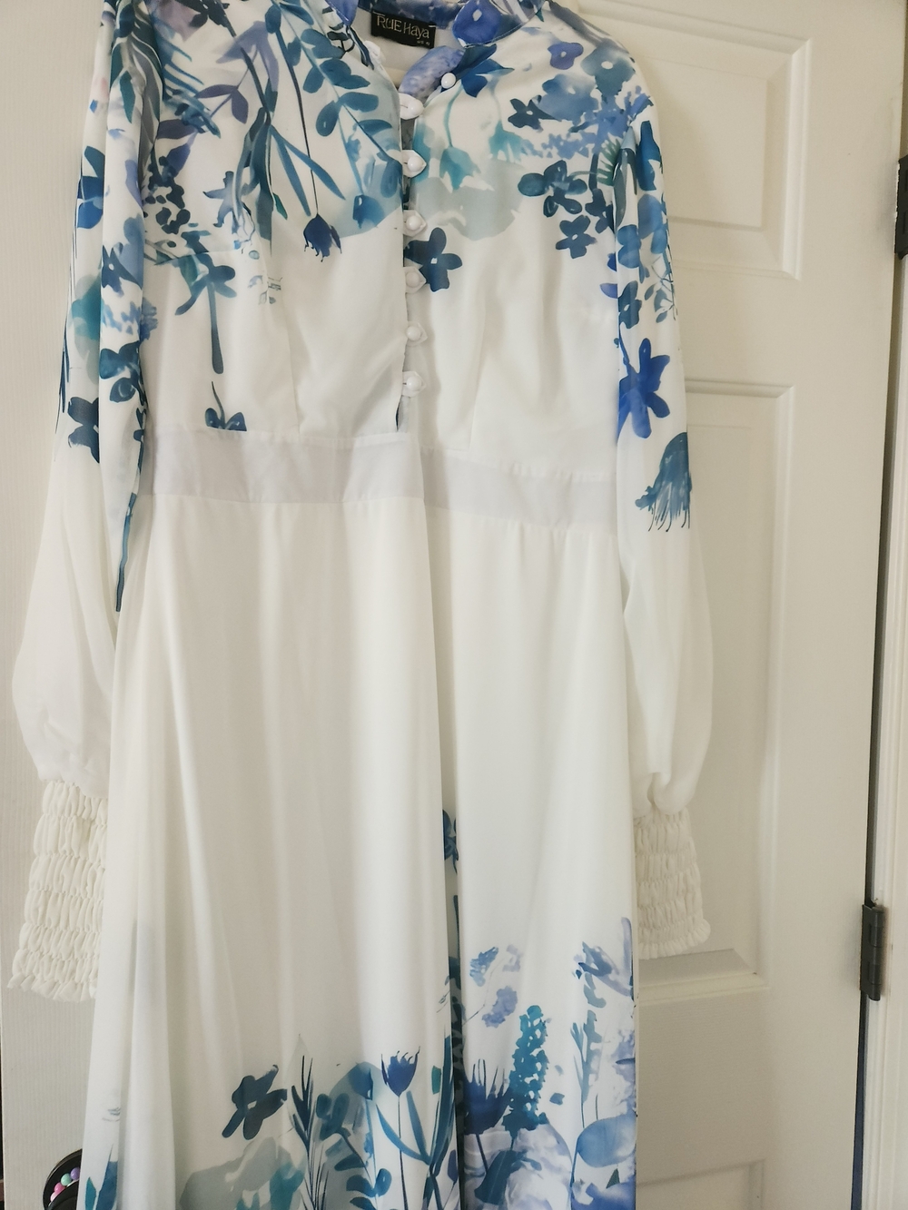 White Floral Maxi Dress in Blue